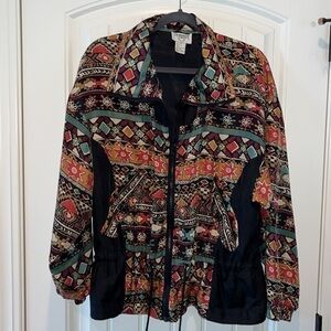 100% Silk Aztec western southwestern windbreaker full zip jacket size Medium